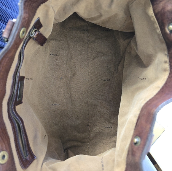 FENDI Zucca Etnico Handbag Tote Bag Nylon Canvas Leather Khaki Dark Brown - Picture 12 of 16